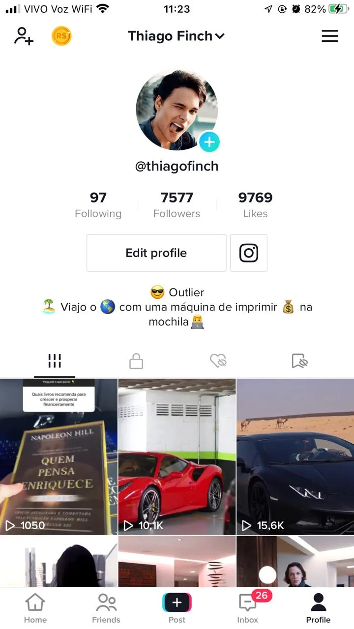 Perfil de Thiago Finch antes